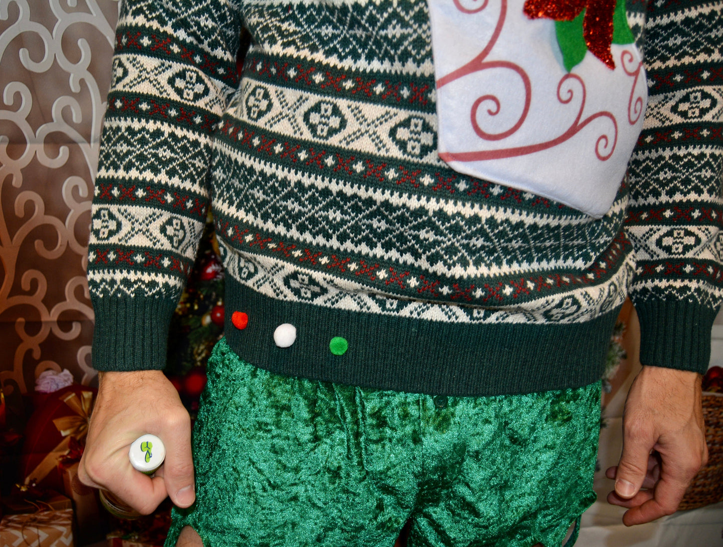 Multi size, Ugly Christmas Sweater, Mens, wine holder stocking, Liquor or Beer holder, party, alcohol, party pocket