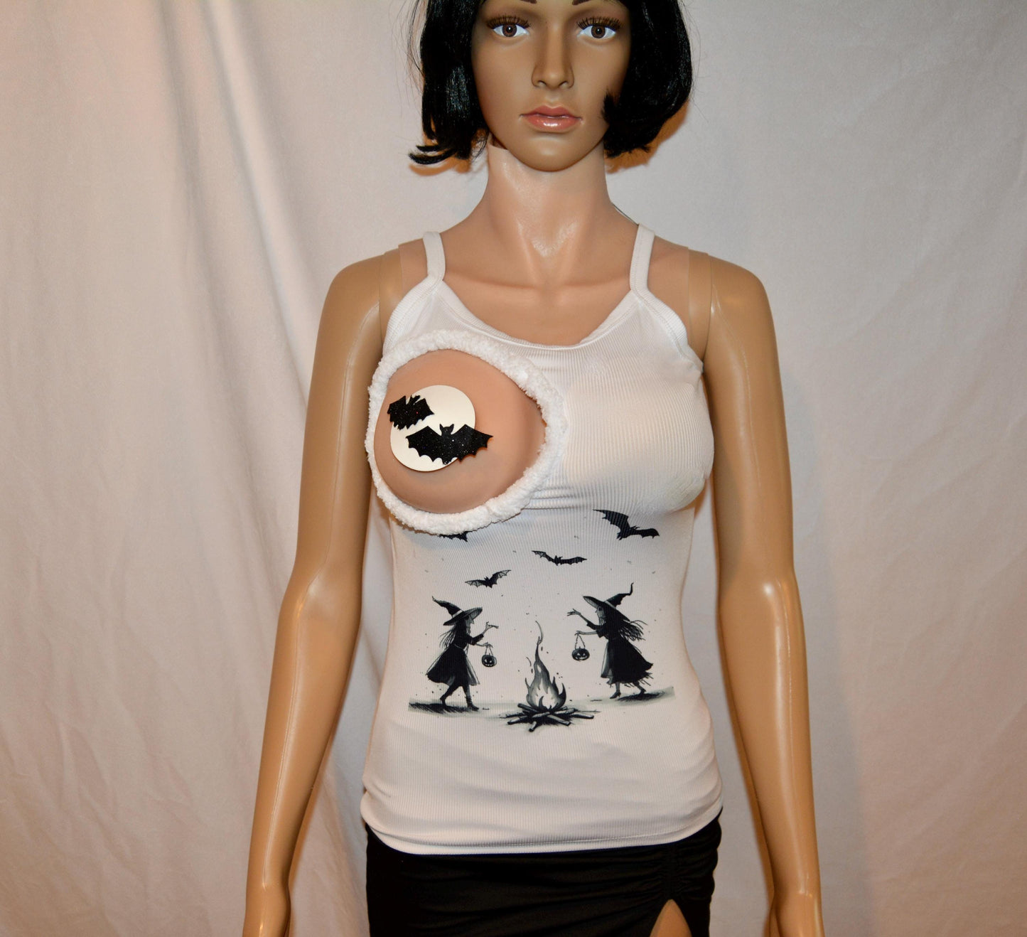 xs/s Sexy halloween costume, top only, made for your breasts NOT INSERTS, see details, boob hole, cut out, witch, boob out, bats, tank top