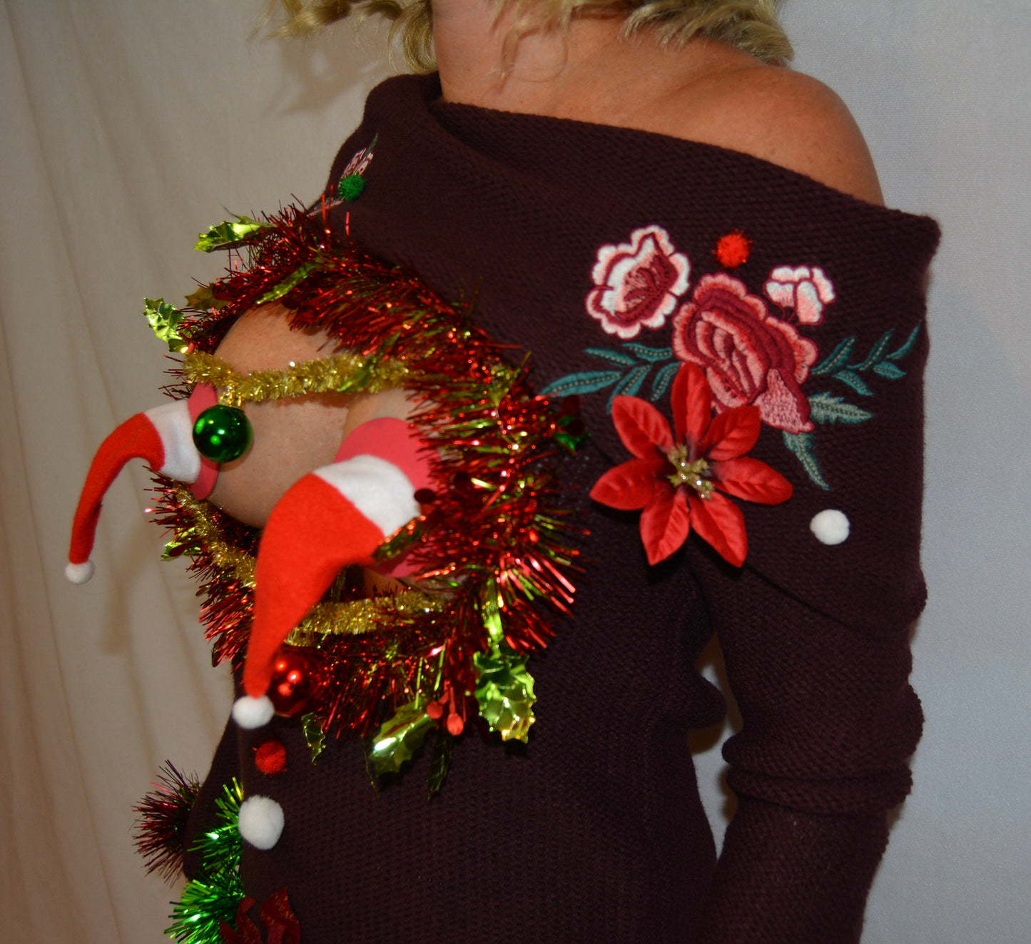 Ugly Christmas Sweater women, Multi size, sexy Christmas Sweater, with pasties, Boob, cut out, chest, breasts, xmas sweater, one of a kind