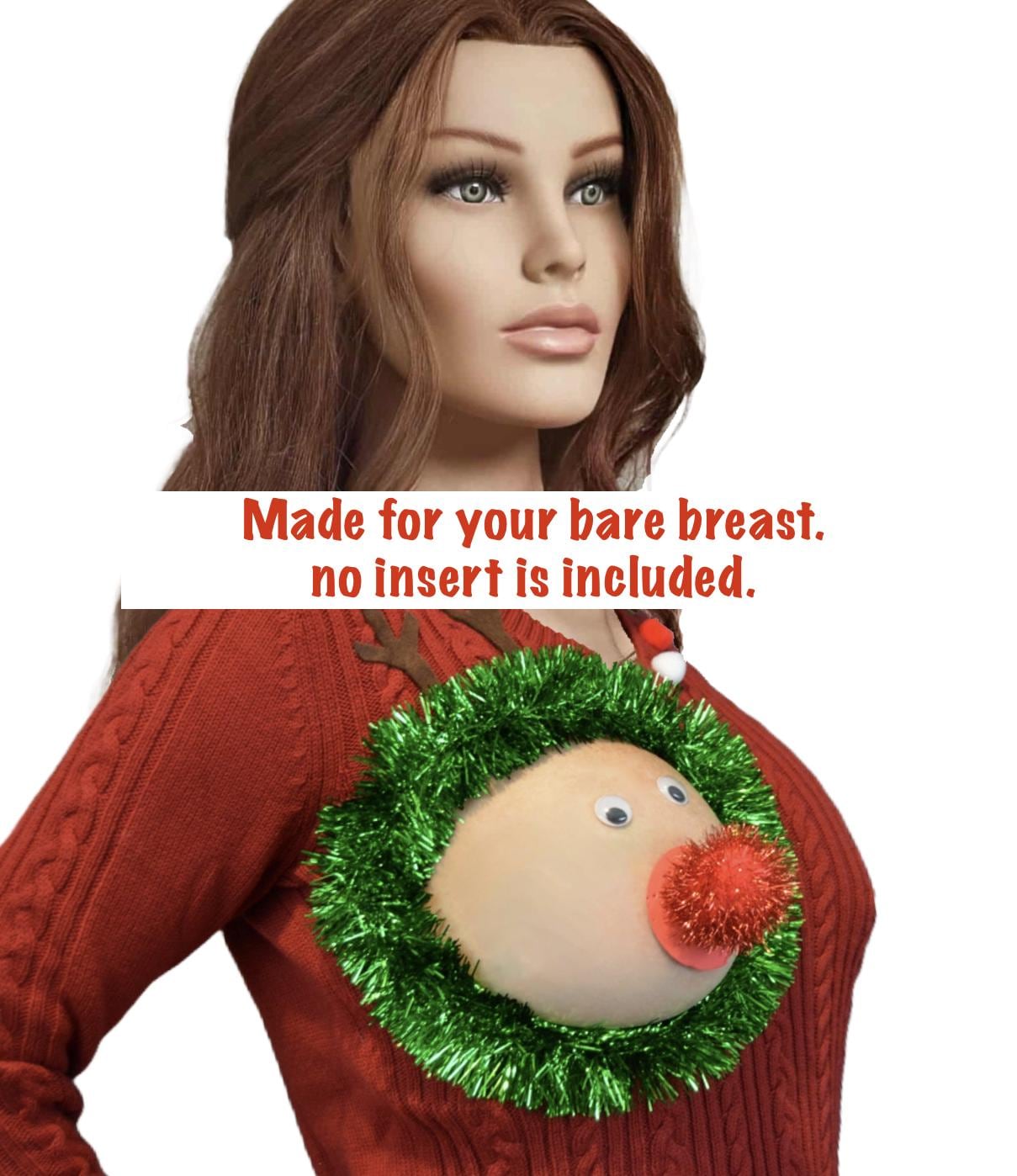 Sexy Ugly Christmas Sweater, reindeer boob, it is NOT A PLASTIC boob, cut out, see details, boob, breast, jumper, reindeer boob, multi versions