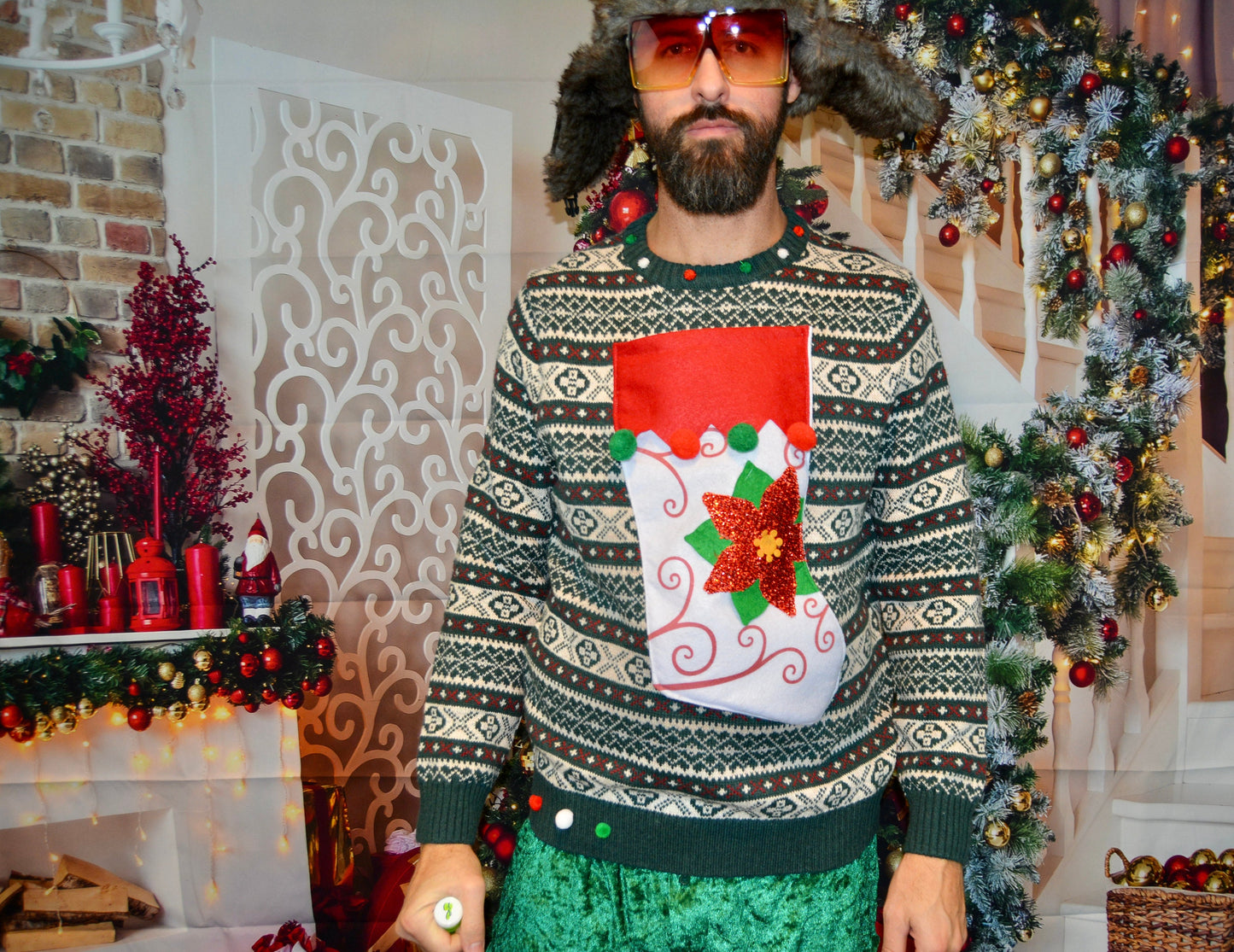 Multi size, Ugly Christmas Sweater, Mens, wine holder stocking, Liquor or Beer holder, party, alcohol, party pocket