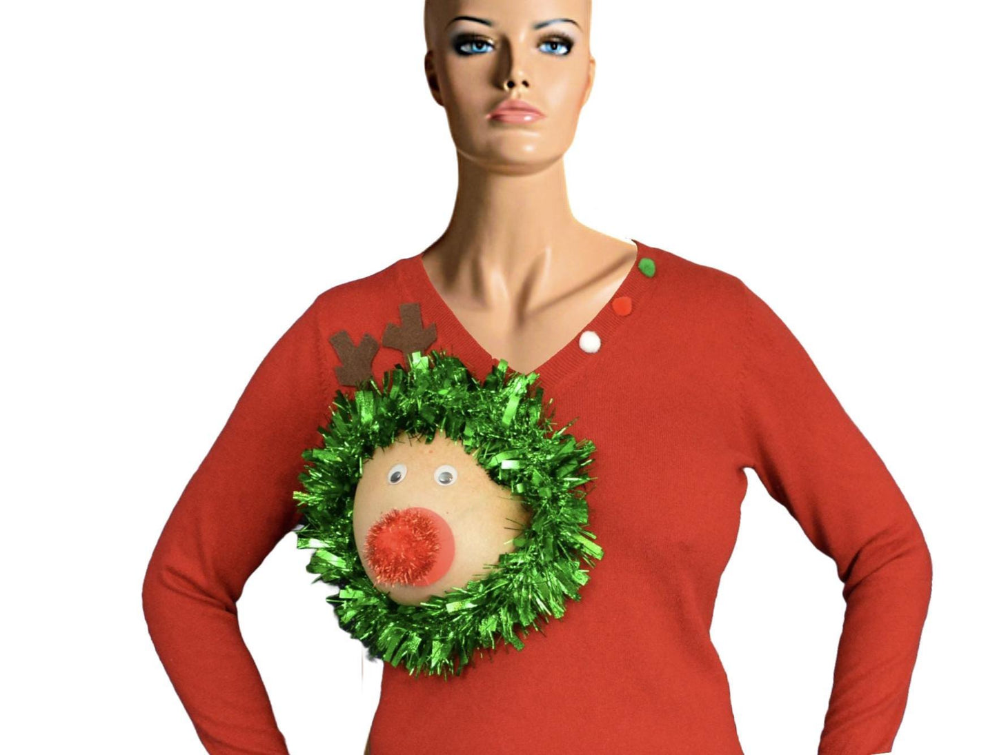 Sexy Ugly Christmas Sweater, reindeer boob, it is NOT A PLASTIC boob, cut out, see details, boob, breast, jumper, reindeer boob, multi versions