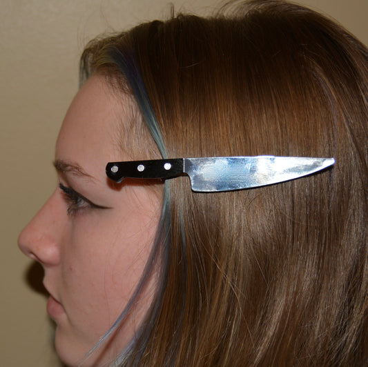 Knife barrette, dagger hair clip, alternative, goth, halloween costume, alligator clip, cosplay, trendy, black and silver