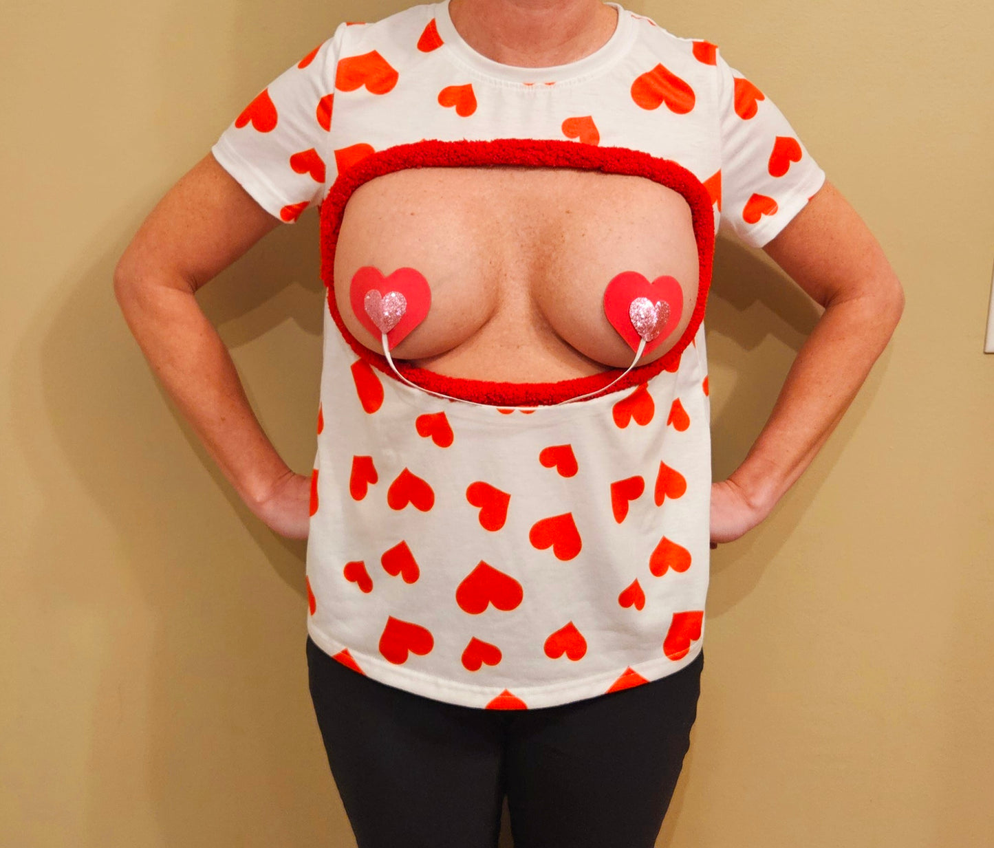Sexy Valentines day shirt, Made For BARE BREAST, boob out, heart pasties, women's, boobs, breast, t-shirt, pastie, heart, 2 boob cut out