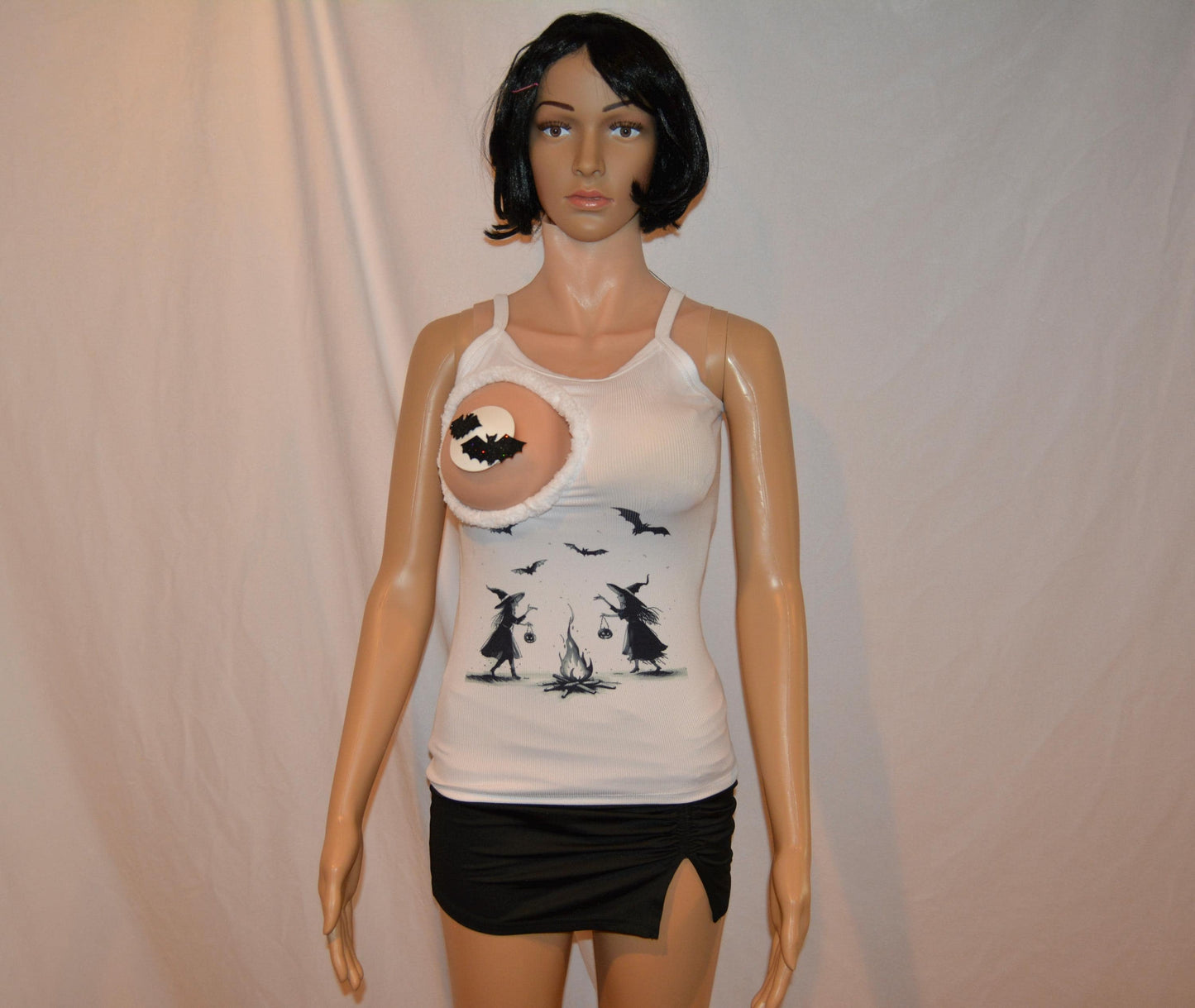 xs/s Sexy halloween costume, top only, made for your breasts NOT INSERTS,  see details, boob hole, cut out, witch, boob out, bats, tank top