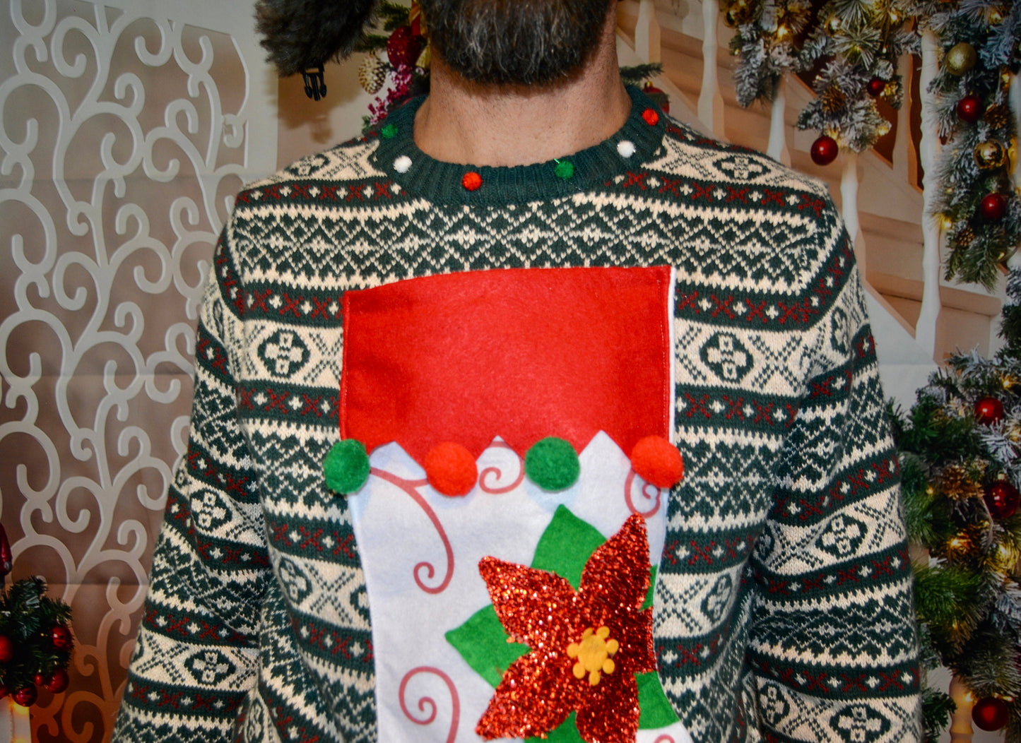 Multi size, Ugly Christmas Sweater, Mens, wine holder stocking, Liquor or Beer holder, party, alcohol, party pocket