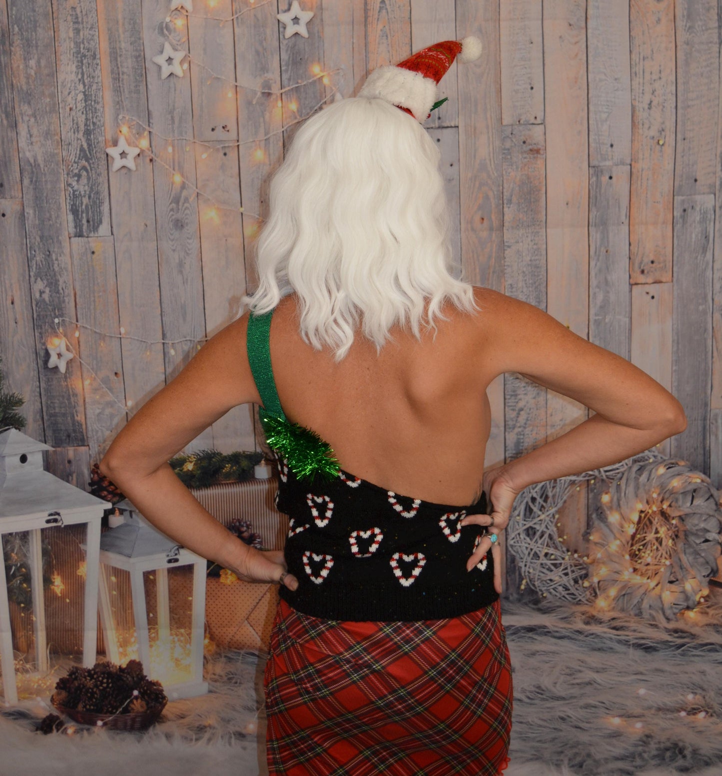 Sexy Ugly Christmas Sweater, boob out, off shoulder, see details, boob, breast, jumper, NOT A PLASTIC boob, naughty, tinsel tits, jumper