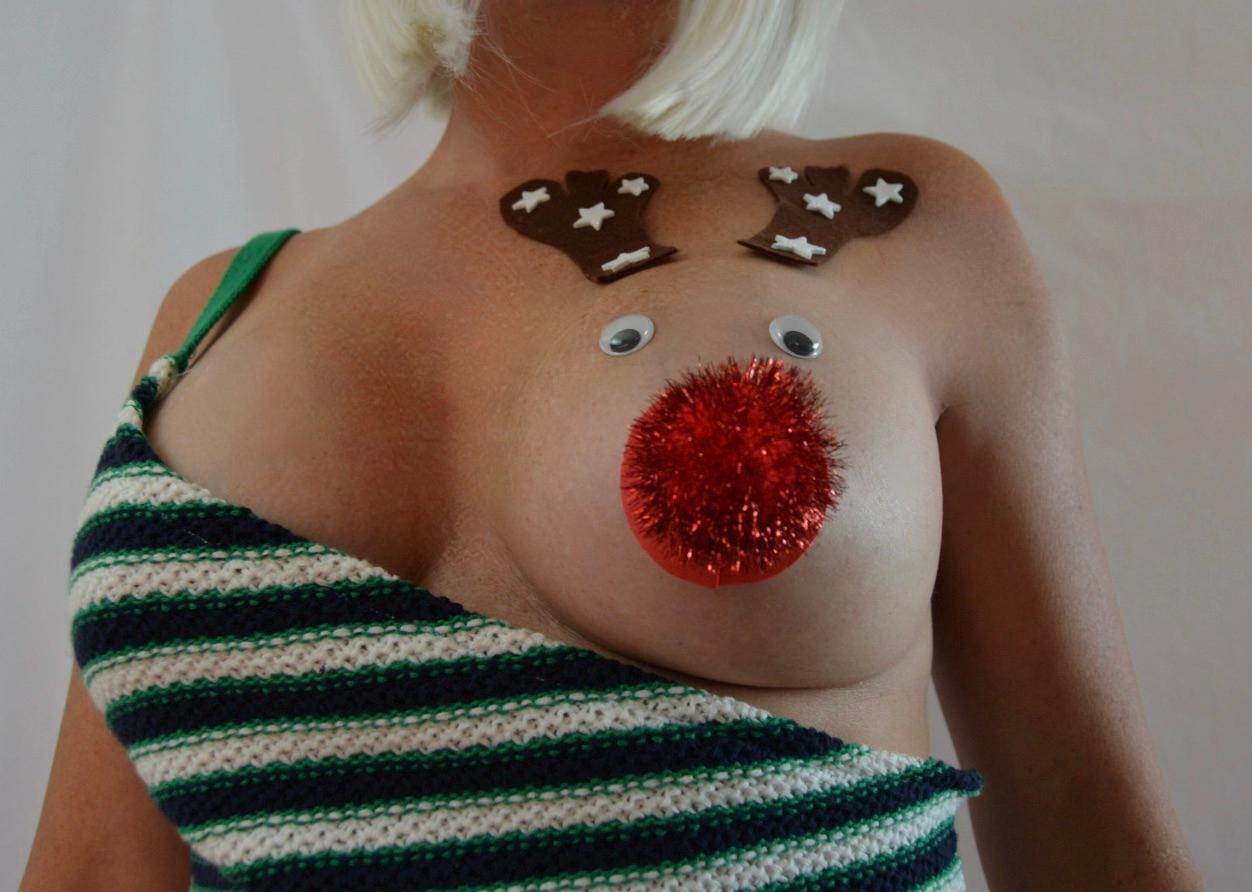 Sexy Ugly Christmas Sweater, reindeer boob, tank included, off shoulder, see details, boob, breast, jumper, NOT A PLASTIC boob, naughty
