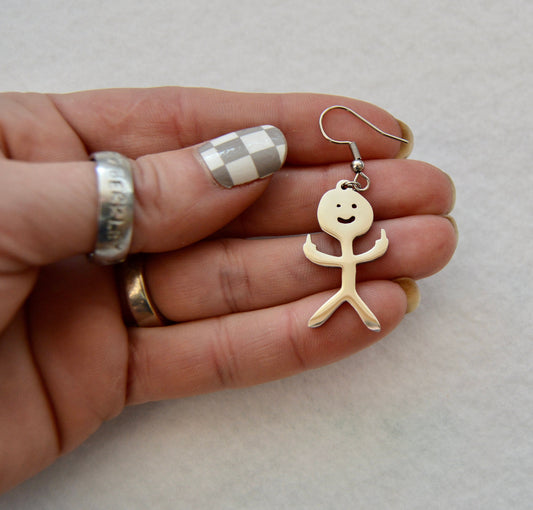 Middle finger stick figure, earrings or necklace, flip the bird, f you, silver, unique and funny, sold separately, gift, white elephant