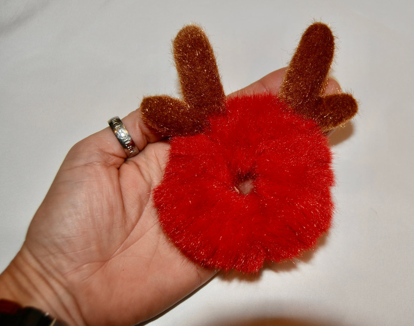 Reindeer scrunchy, Christmas accessory for hair, cute and soft, ugly sweater party, kids or adults