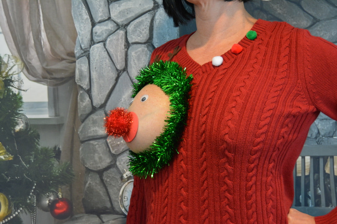 Sexy Ugly Christmas Sweater, reindeer boob, it is NOT A PLASTIC boob, cut out, see details, boob, breast, jumper, reindeer boob, multi versions