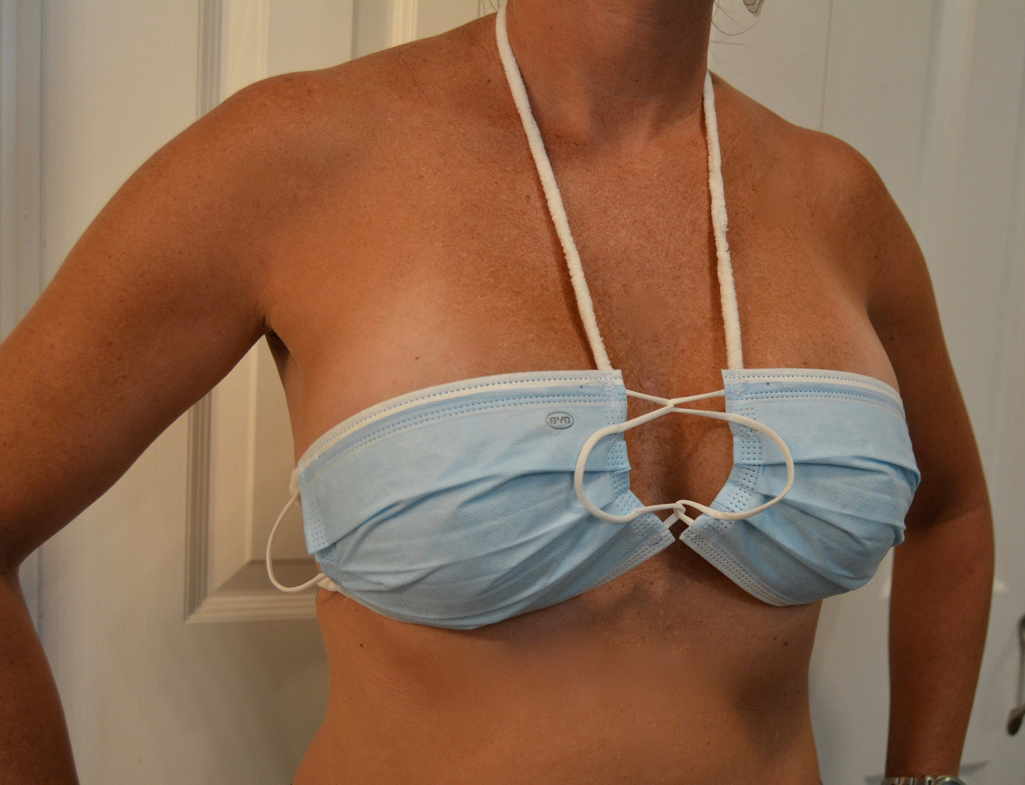 Mask, coronavirus top, bra made out of mask, Covid 19, ugly Christmas sweater, sexy halloween costume, bralette, corona, face mask included