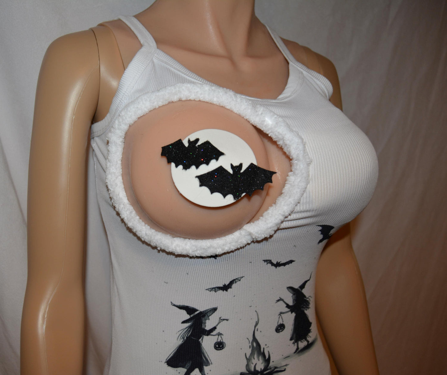 xs/s Sexy halloween costume, top only, made for your breasts NOT INSERTS,  see details, boob hole, cut out, witch, boob out, bats, tank top