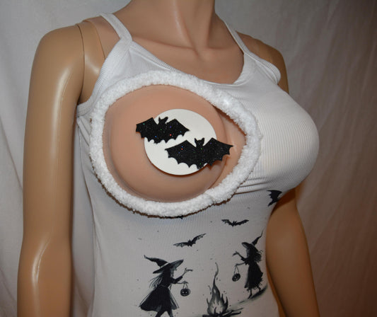 xs/s Sexy halloween costume, top only, made for your breasts NOT INSERTS,  see details, boob hole, cut out, witch, boob out, bats, tank top