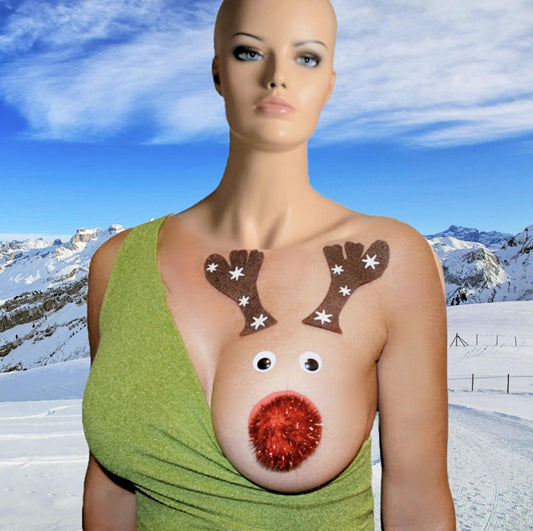Sexy Ugly Christmas Sweater Pastie, Reindeer boob, Rudolf, women or men, Burlesque, Reindeer, pasties, shirt not included, breast, boob