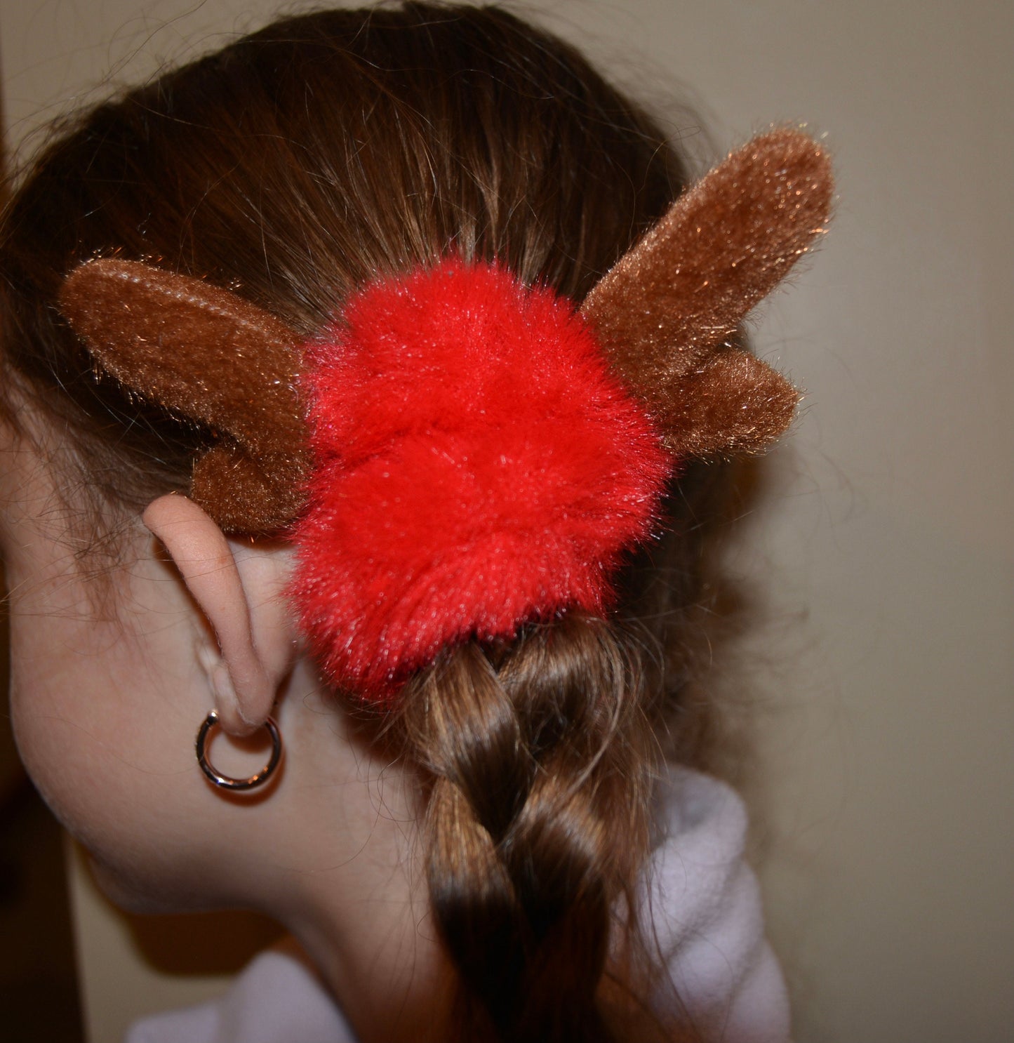 Reindeer scrunchy, Christmas accessory for hair, cute and soft, ugly sweater party, kids or adults