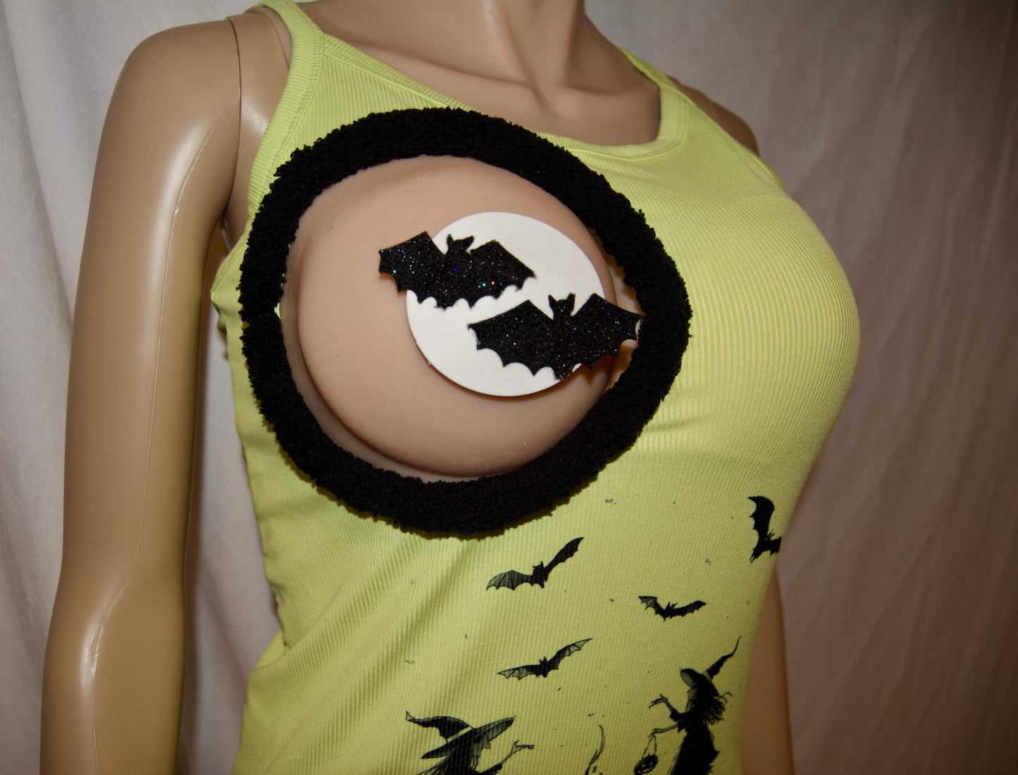 Sexy halloween costume, top only, made for your breasts NOT INSERTS,  see details, boob hole, cut out, witches, boob out, bats, tank top