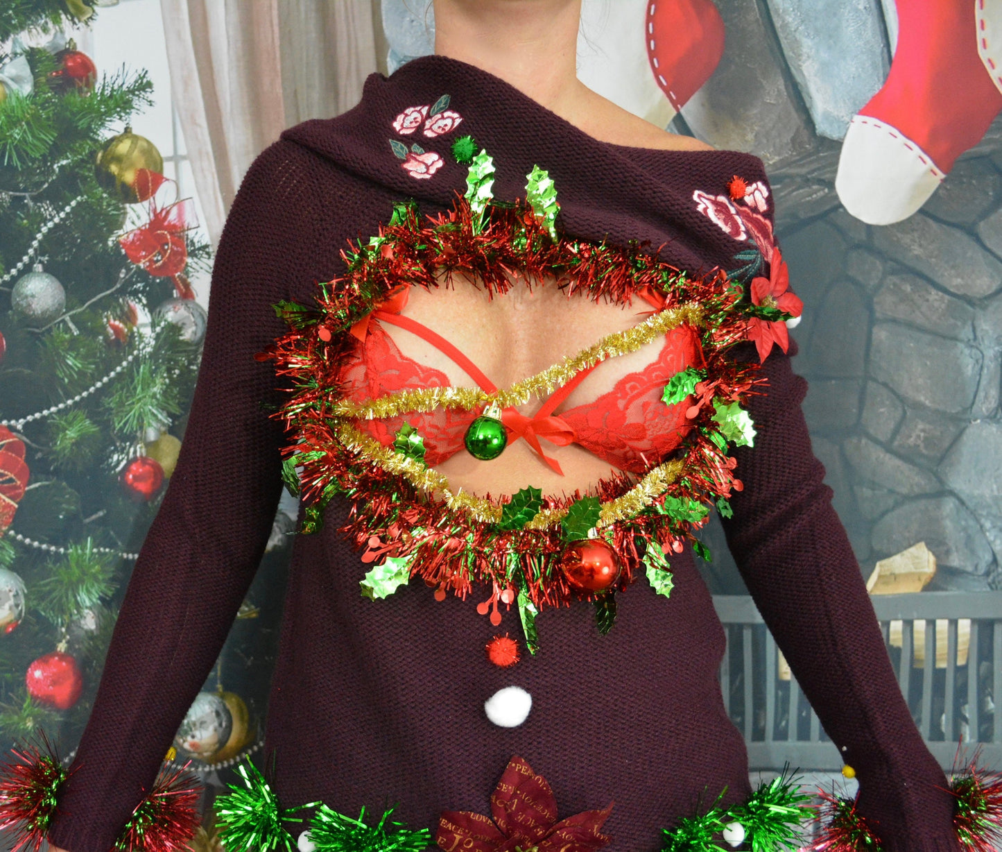 Ugly Christmas Sweater women, Multi size, sexy Christmas Sweater, with pasties, Boob, cut out, chest, breasts, xmas sweater, one of a kind