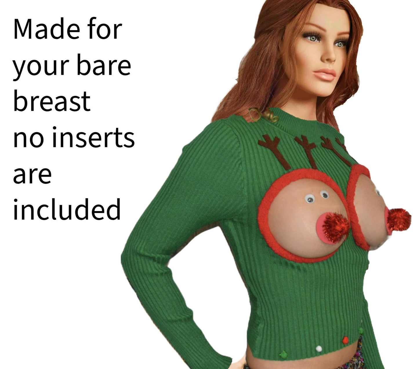 Sexy Ugly Christmas Sweater, open back, it is NOT A PLASTIC boob, cut out, see details, boob, breast, jumper, reindeer boob, multi size, fun