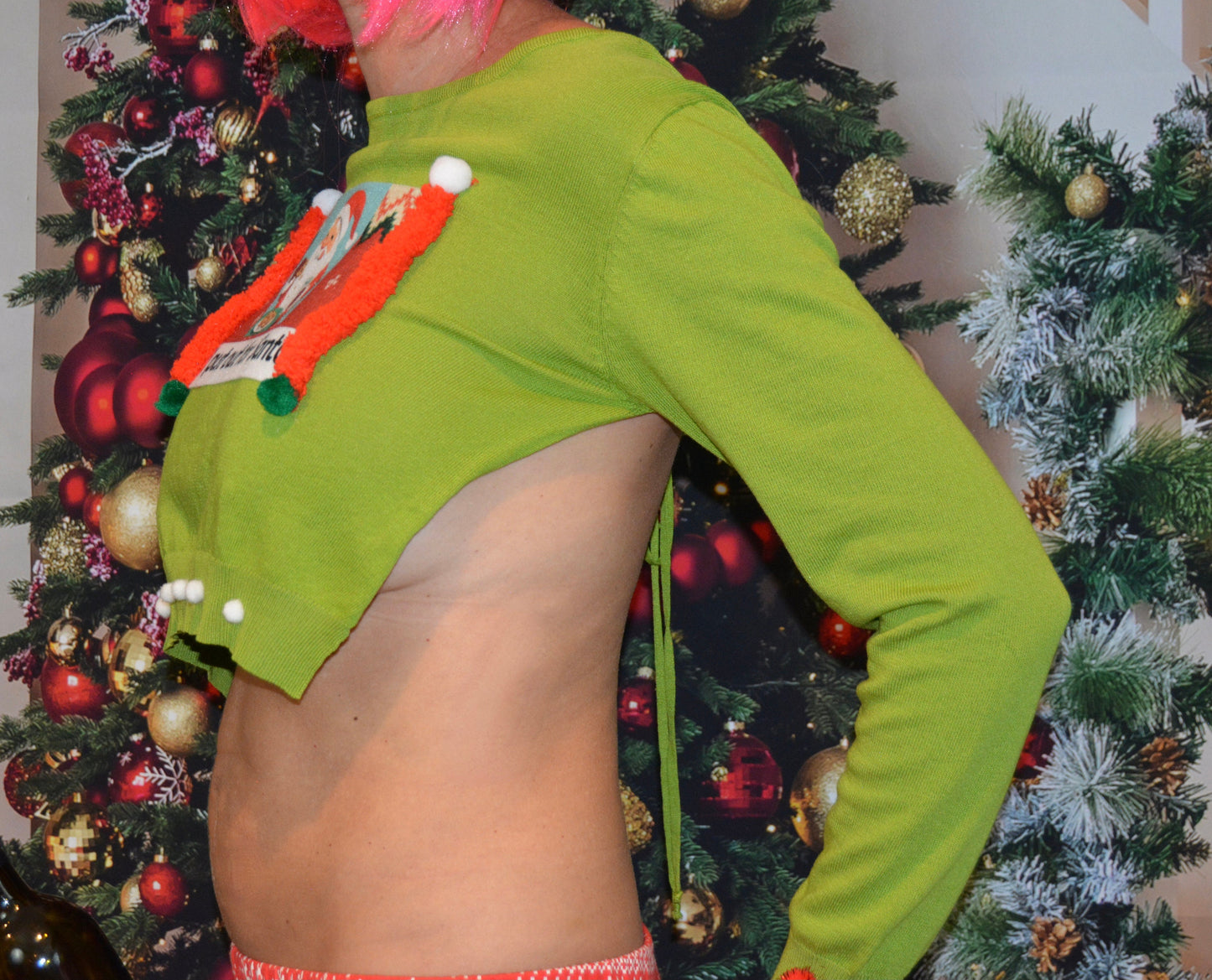 Ugly Christmas sweater, I put out for Santa, crop top, Sexy backless, Christmas top, Woman, jumper, open back, under boob, side boob