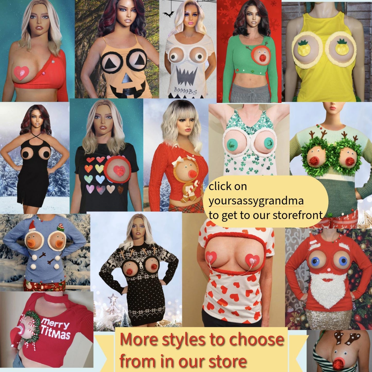 Sexy Ugly Christmas Sweater crop top, it is NOT A PLASTIC boob, cut out, see details, boob, breast, jumper, reindeer boob, black