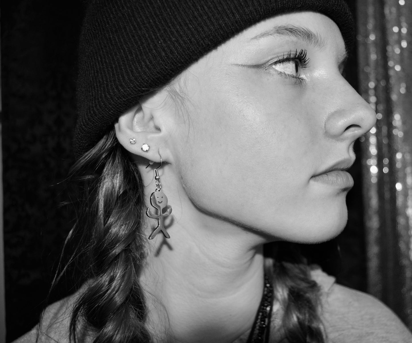 Middle finger stick figure, earrings or necklace, flip the bird, f you, silver, unique and funny, sold separately, gift, white elephant