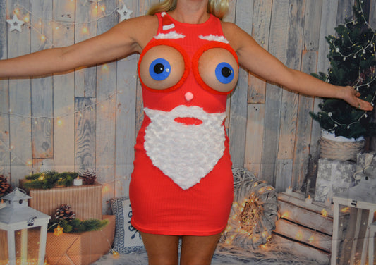 Santa face, sexy ugly Christmas Sweater, bug eyed santa, Made for your bare breasts, boob eyes, see details, breast, dress, multi versions