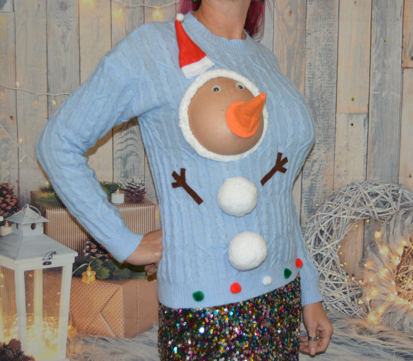 Sexy Ugly Christmas Sweater, snowman boobs
