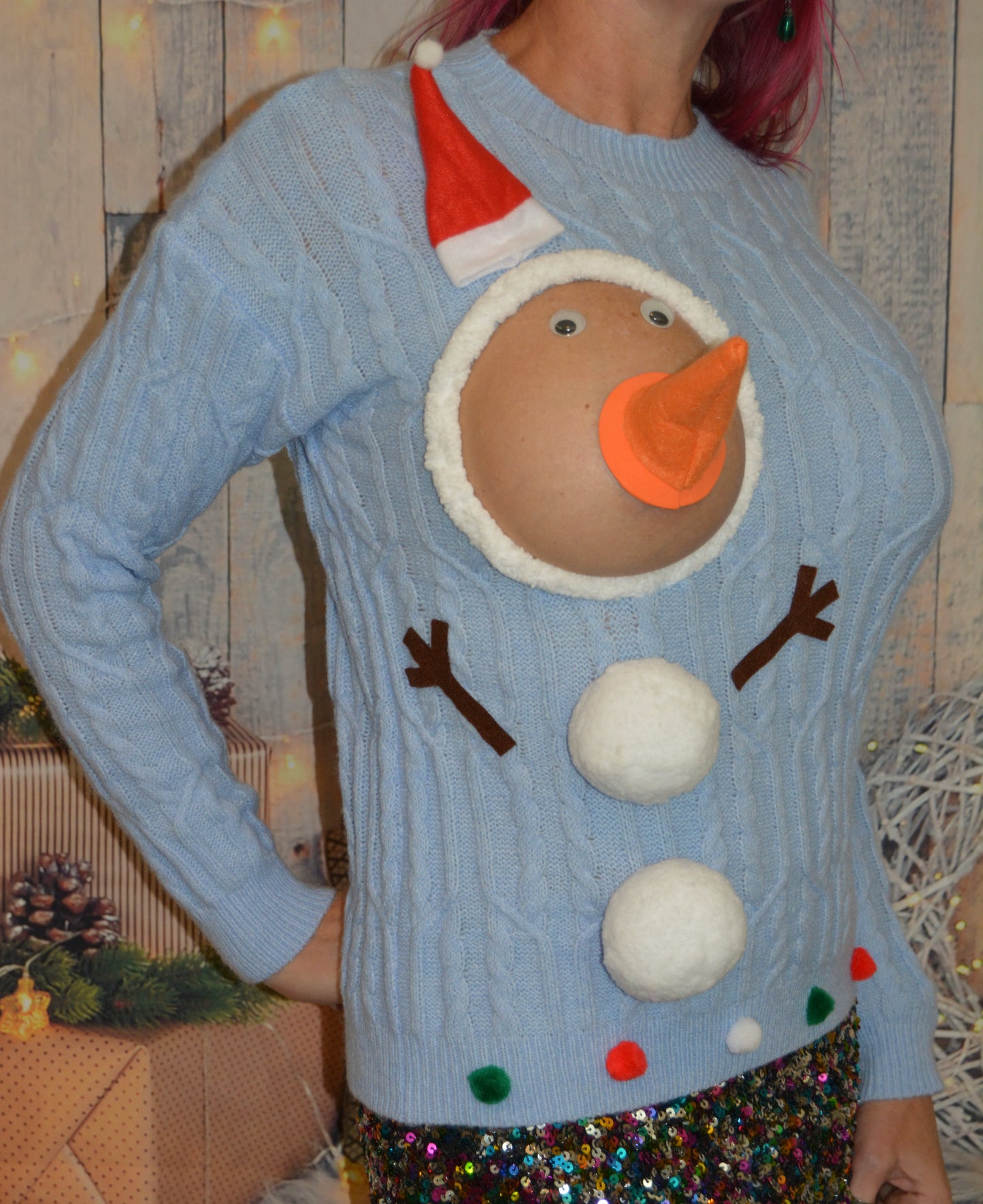 Sexy Ugly Christmas Sweater, snowman boobs