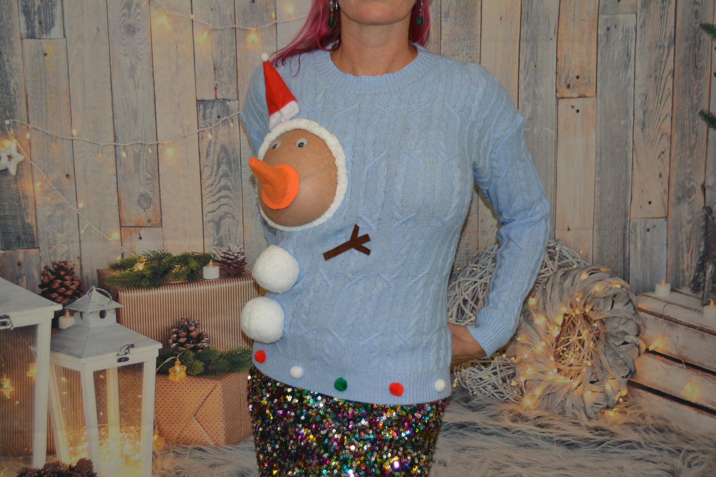 Sexy Ugly Christmas Sweater, snowman boobs