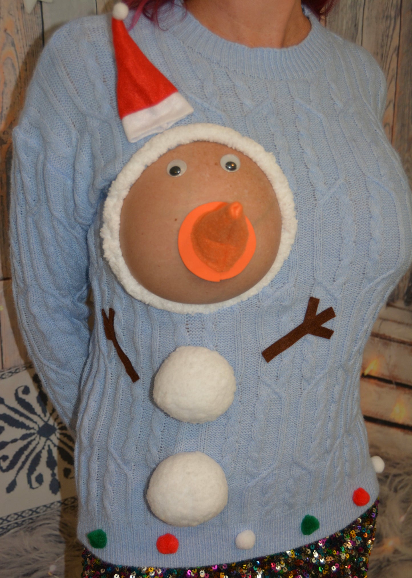 Sexy Ugly Christmas Sweater, snowman boobs