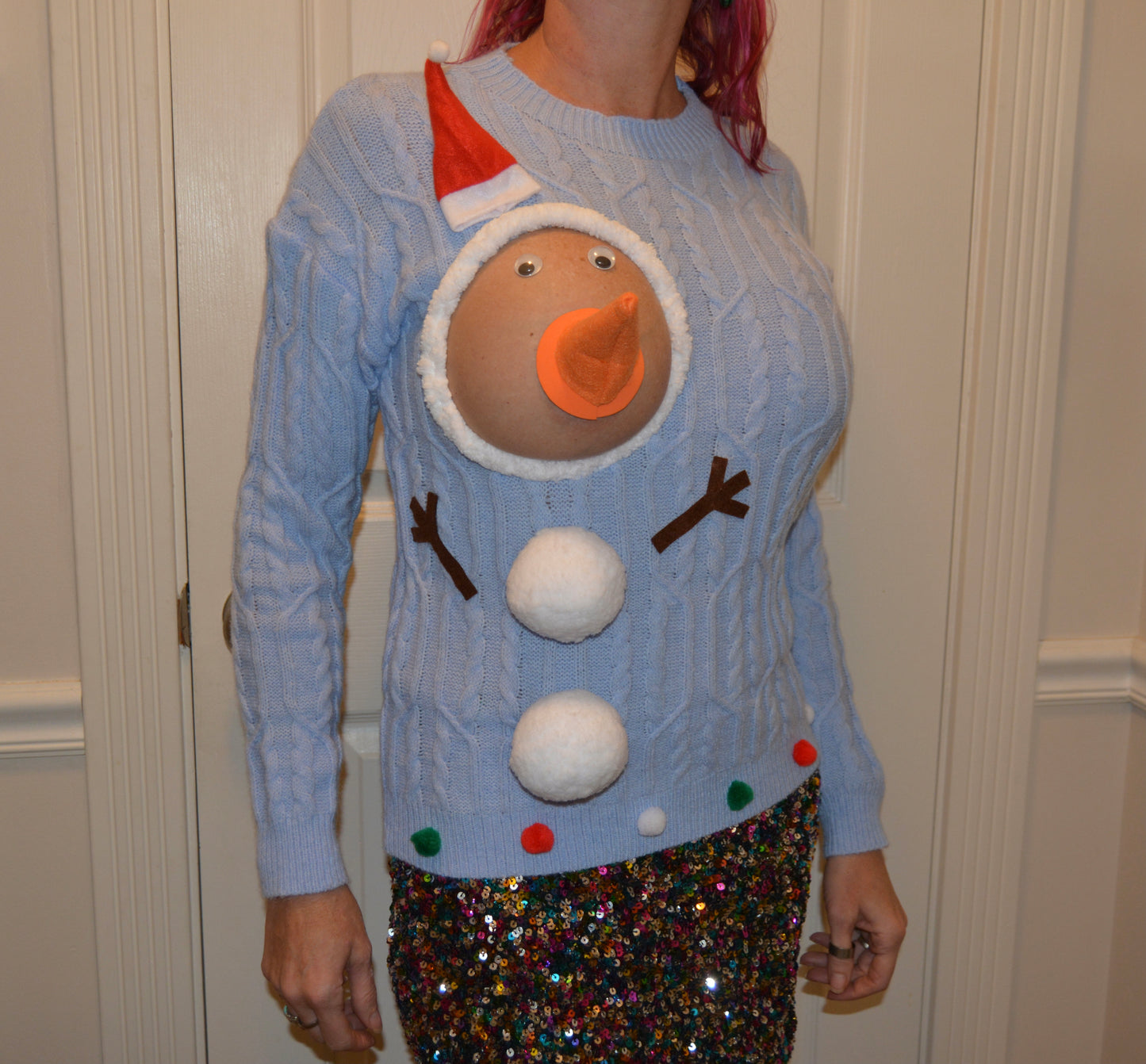Sexy Ugly Christmas Sweater, snowman boobs