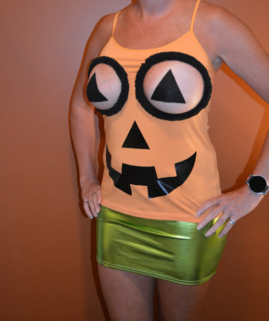 Sexy halloween costume, tank top only, made for your breasts NOT INSERTS, pumpkin, see details, boob hole, breast, cut out, jack o lantern