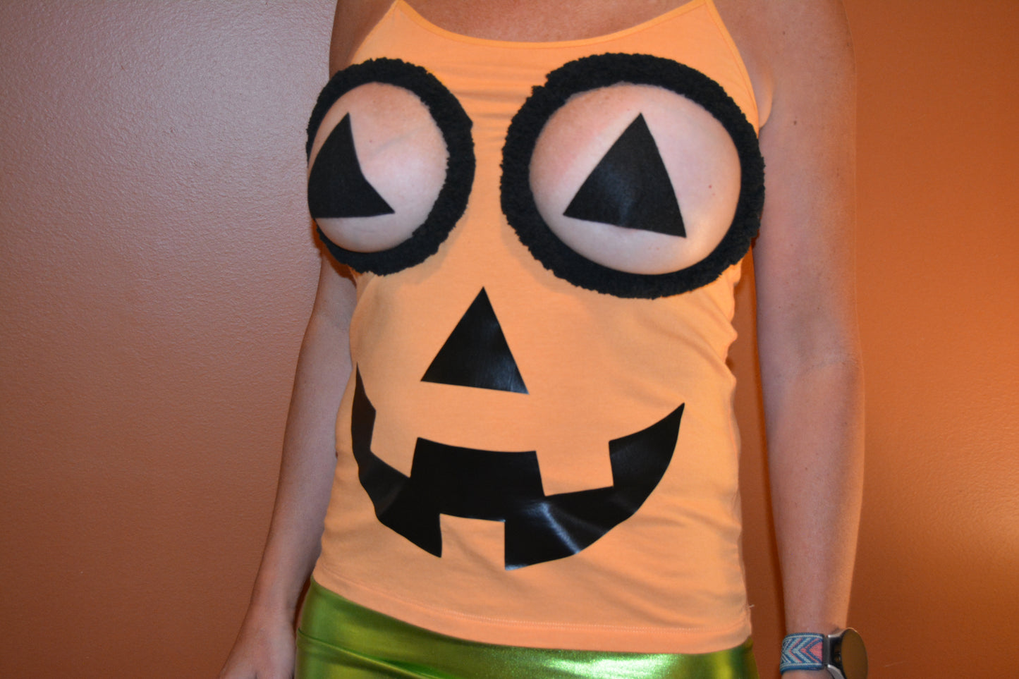 Sexy halloween costume, tank top only, made for your breasts NOT INSERTS, pumpkin, see details, boob hole, breast, cut out, jack o lantern