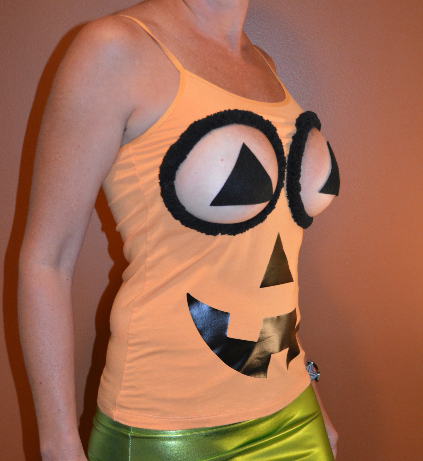 Sexy halloween costume, tank top only, made for your breasts NOT INSERTS, pumpkin, see details, boob hole, breast, cut out, jack o lantern