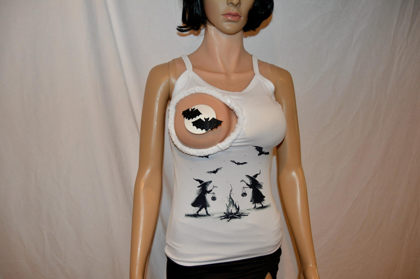 xs/s Sexy halloween costume, top only, made for your breasts NOT INSERTS,  see details, boob hole, cut out, witch, boob out, bats, tank top
