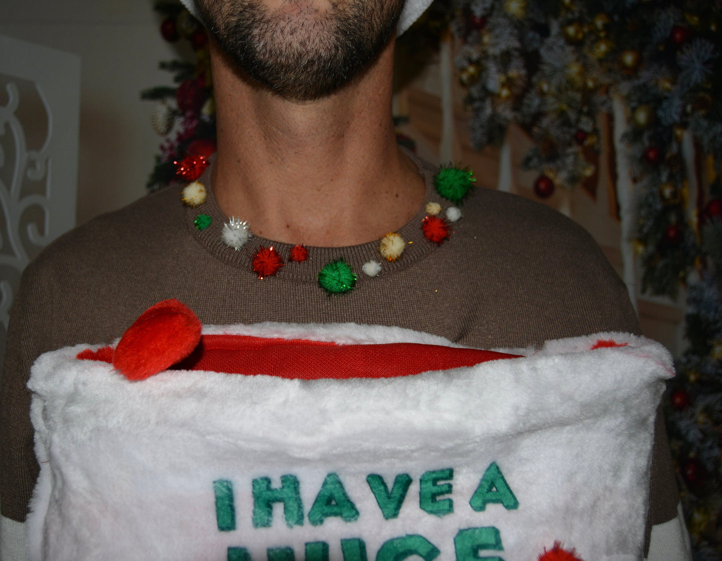 XL, Ugly Christmas Sweater, I have a huge package, Wine Holder stocking, men, naughty, liquor holder, dirty, xmas, jumper, huge stocking