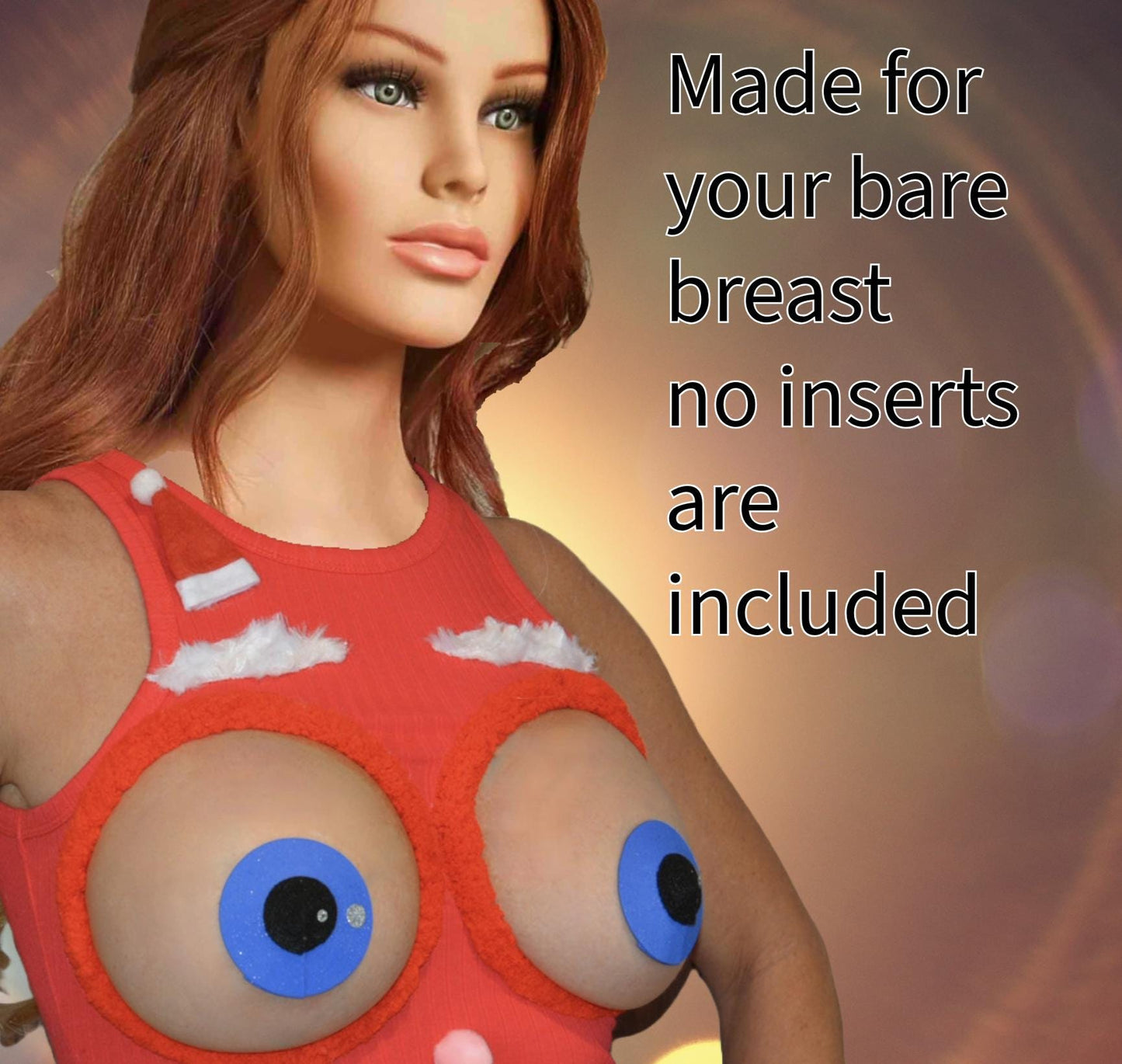 Santa face, sexy ugly Christmas Sweater, bug eyed santa, Made for your bare breasts, boob eyes, see details, breast, dress, multi versions