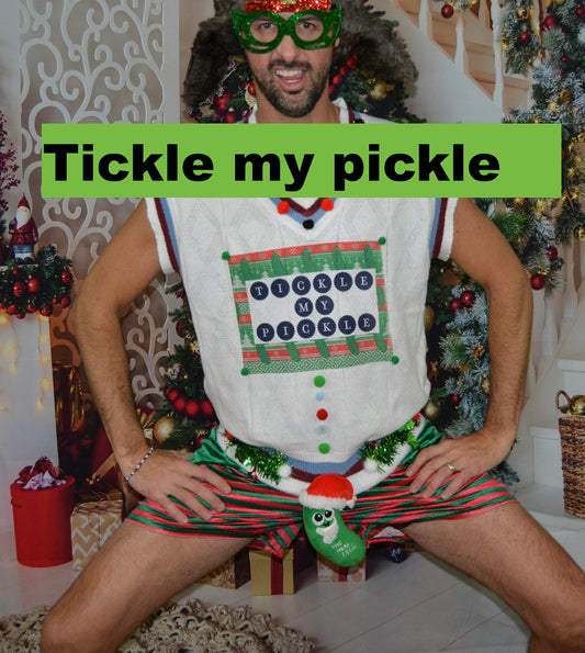 Ugly Christmas sweater men, vest, Tickle my pickle, large and 2x men, Christmas pickle, party sweater, naughty, funny, dirty, contest winner