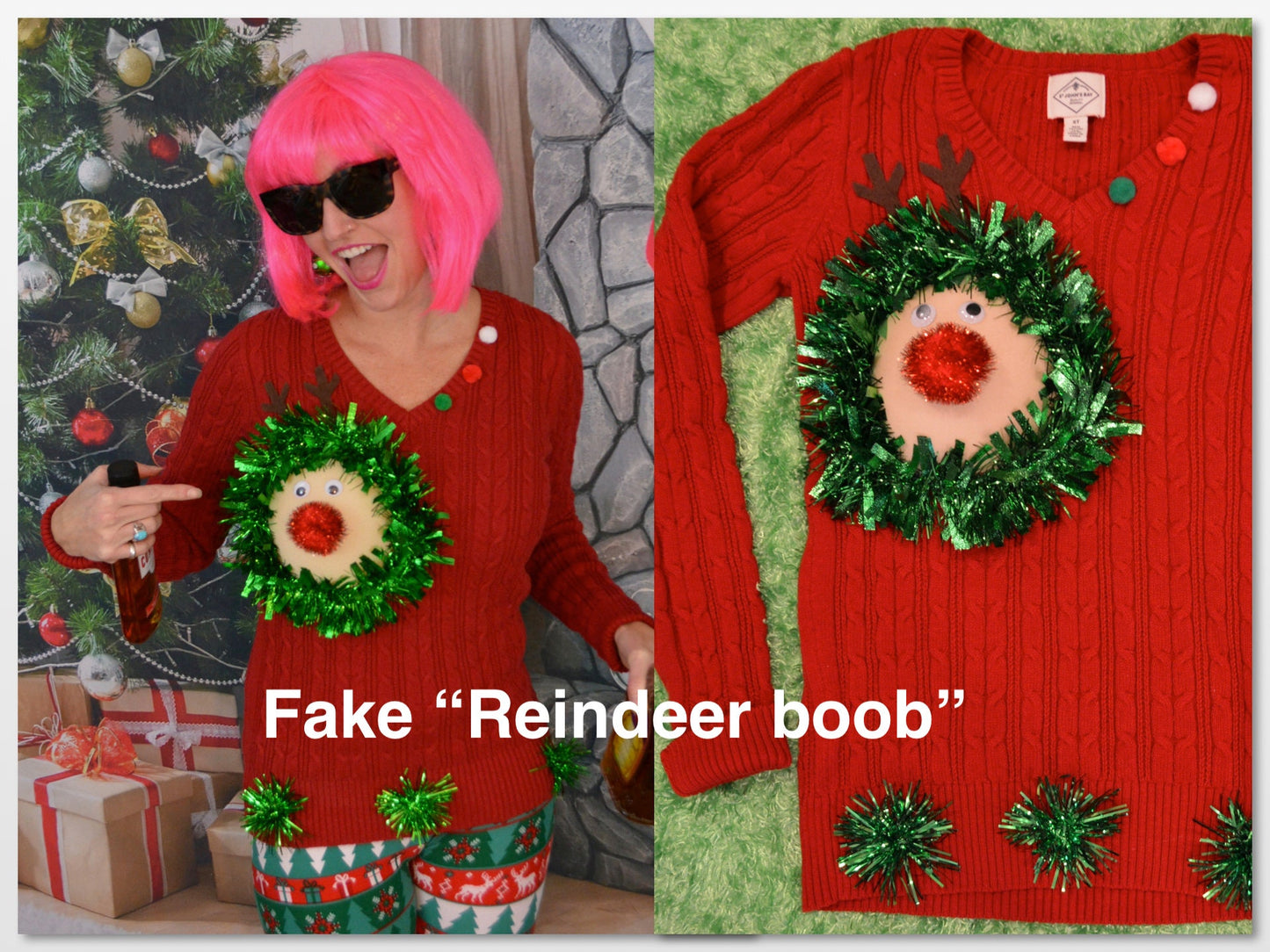 Ugly Christmas Sweater, fake boob, reindeer boob, breast, jumper, reindeer breast, merry titmas, contest winner, sexy, version of this