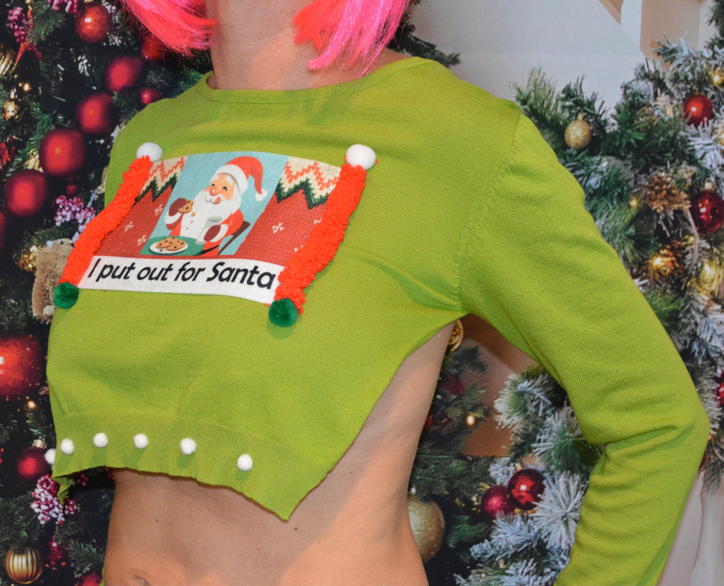 Ugly Christmas sweater, I put out for Santa, crop top, Sexy backless, Christmas top, Woman, jumper, open back, under boob, side boob