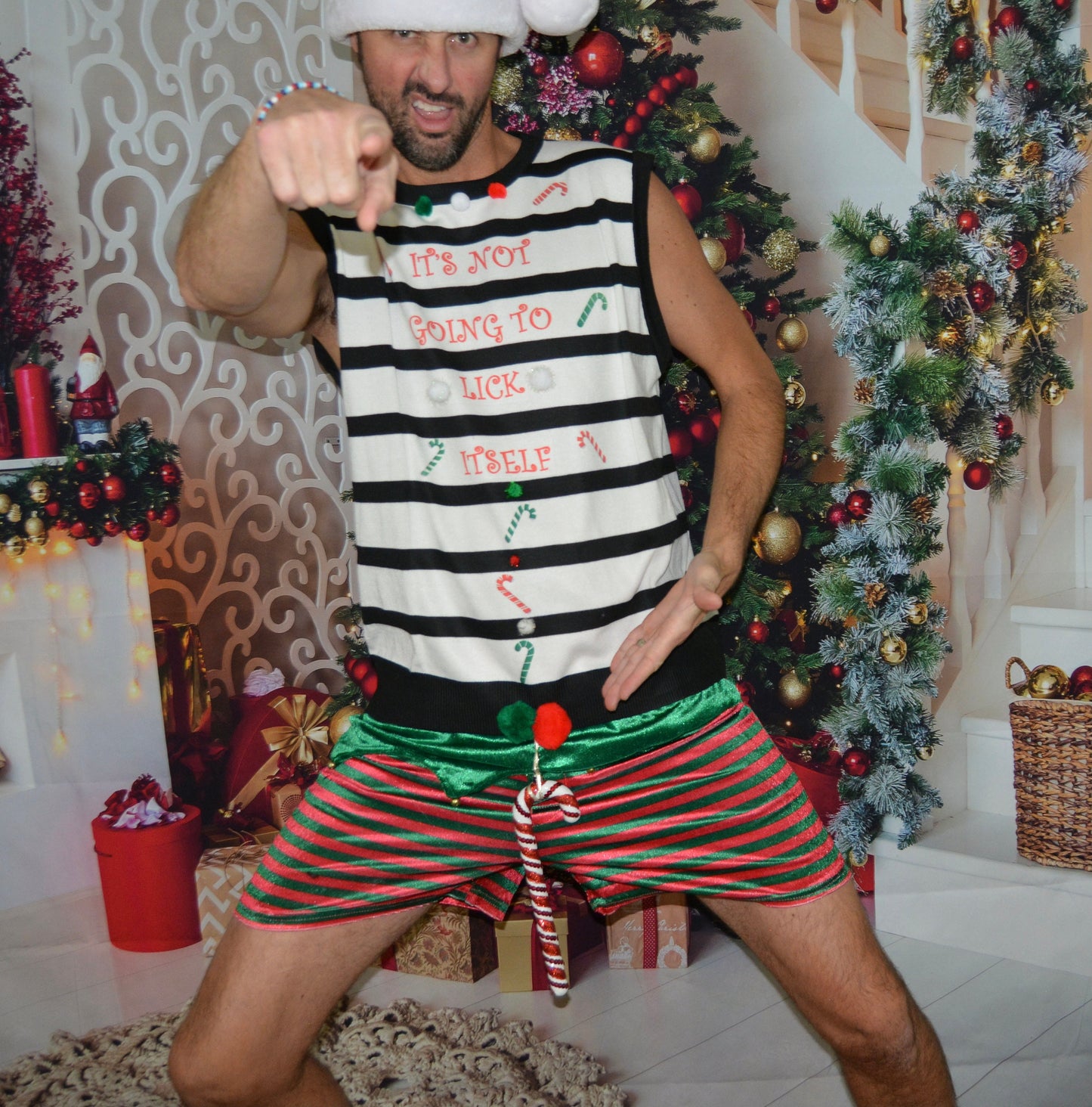 XL, Ugly Christmas Sweater men, vest, It's not going to lick itself, naughty, Contest winner, xmas sweater, funny, candy cane,  perverted