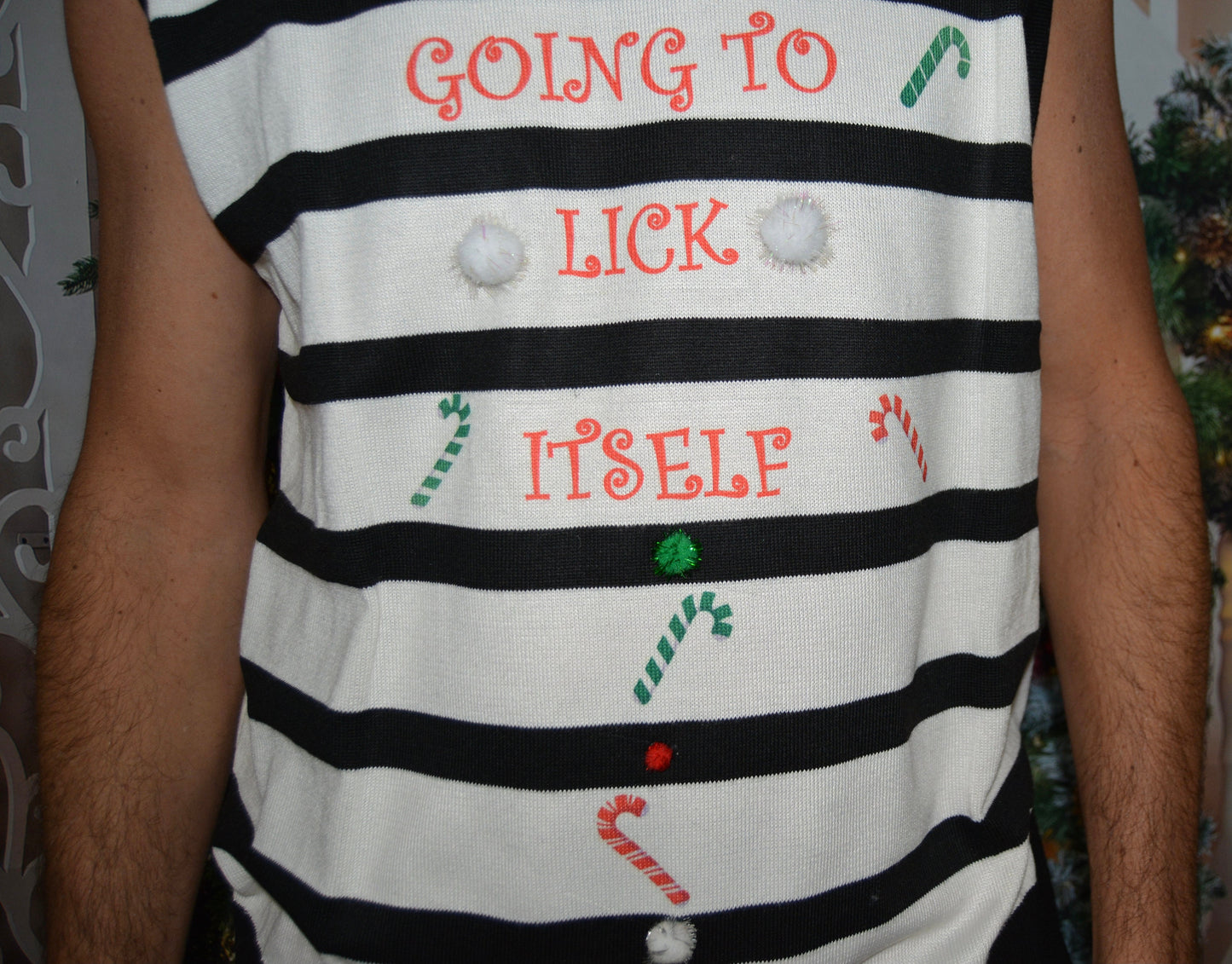 XL, Ugly Christmas Sweater men, vest, It's not going to lick itself, naughty, Contest winner, xmas sweater, funny, candy cane,  perverted