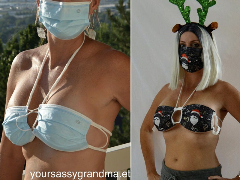 Mask, coronavirus top, bra made out of mask, Covid 19, ugly Christmas sweater, sexy halloween costume, bralette, corona, face mask included