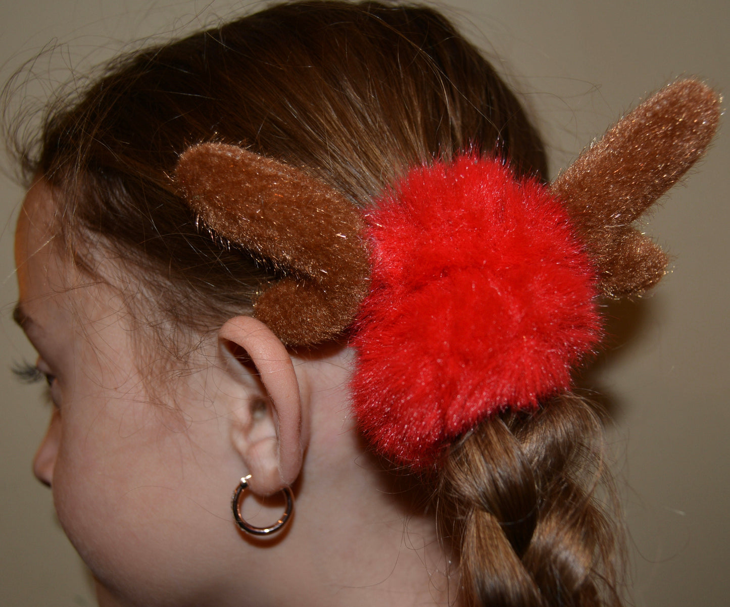 Reindeer scrunchy, Christmas accessory for hair, cute and soft, ugly sweater party, kids or adults
