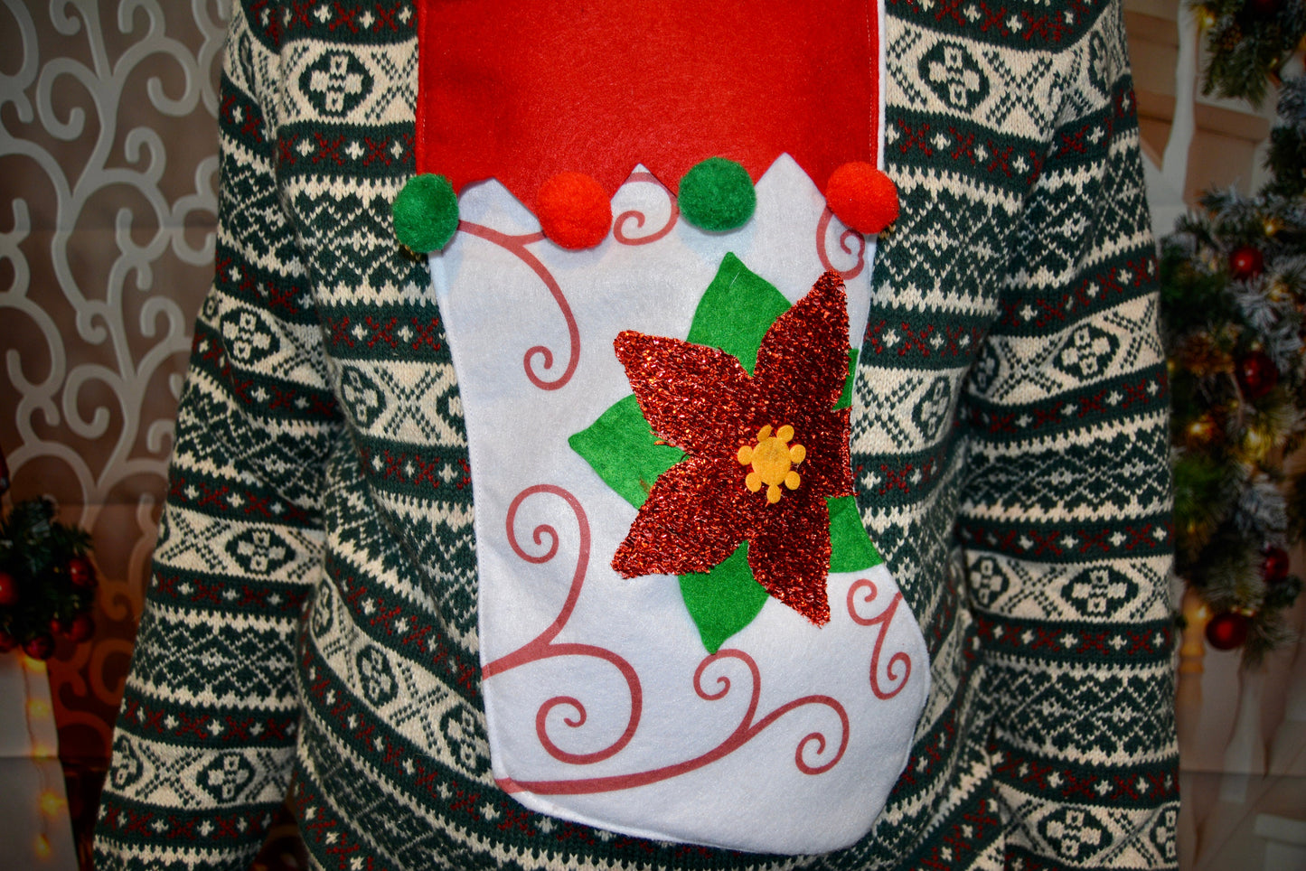 Multi size, Ugly Christmas Sweater, Mens, wine holder stocking, Liquor or Beer holder, party, alcohol, party pocket